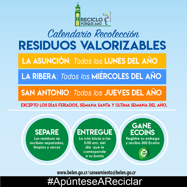 Calendario de recolección de residuos valorizables